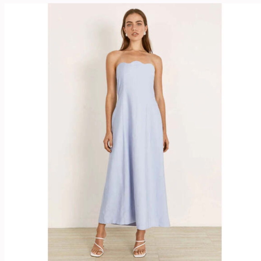 Elegant Strapless Powder Blue Maxi Dress by Mon Renn